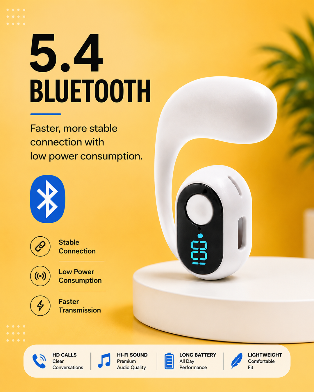 Clip-On Wireless Bluetooth Calling Earphone with LED Display (WSBD)