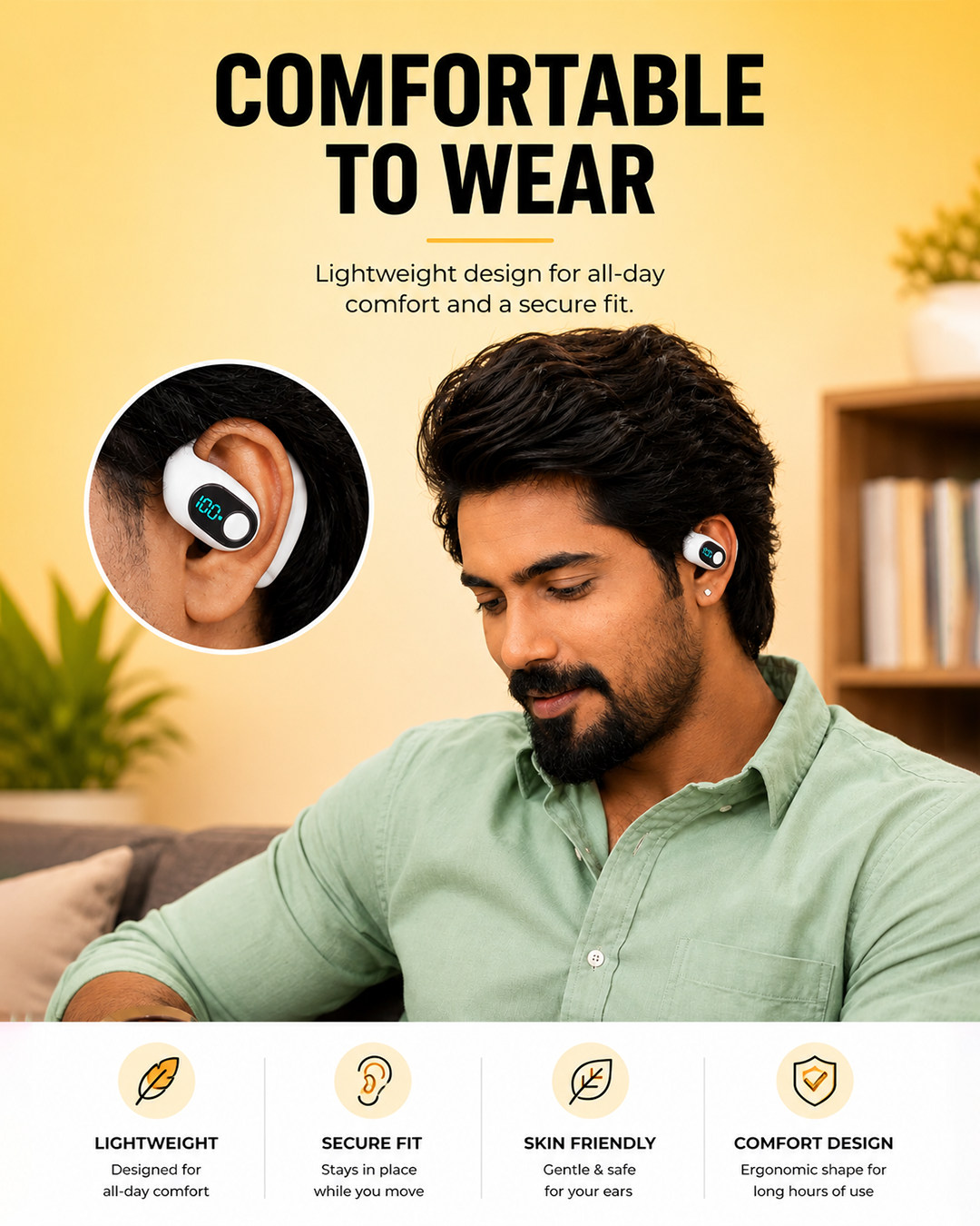Clip-On Wireless Bluetooth Calling Earphone with LED Display (WSBD)