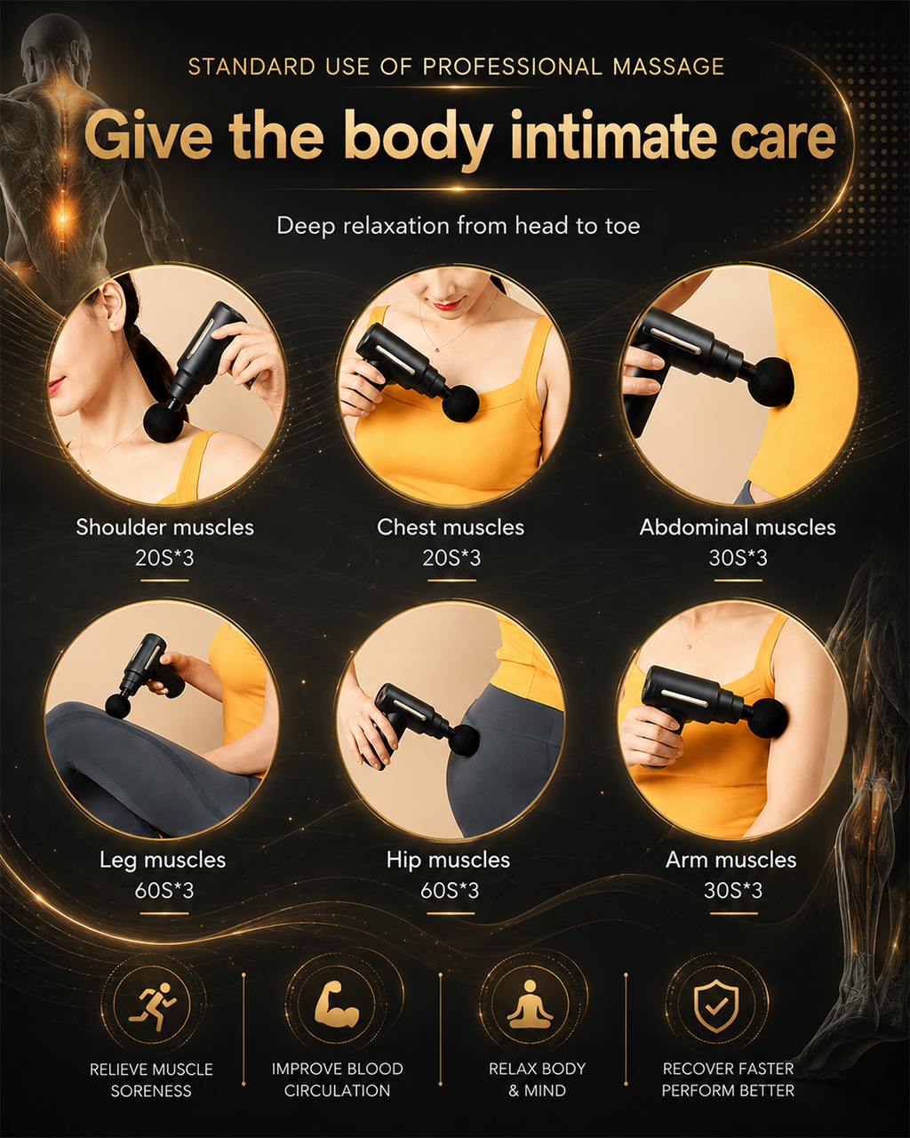 Deep Tissue Relaxation Gun Massager with 4 Massage Heads | Portable & Rechargeable