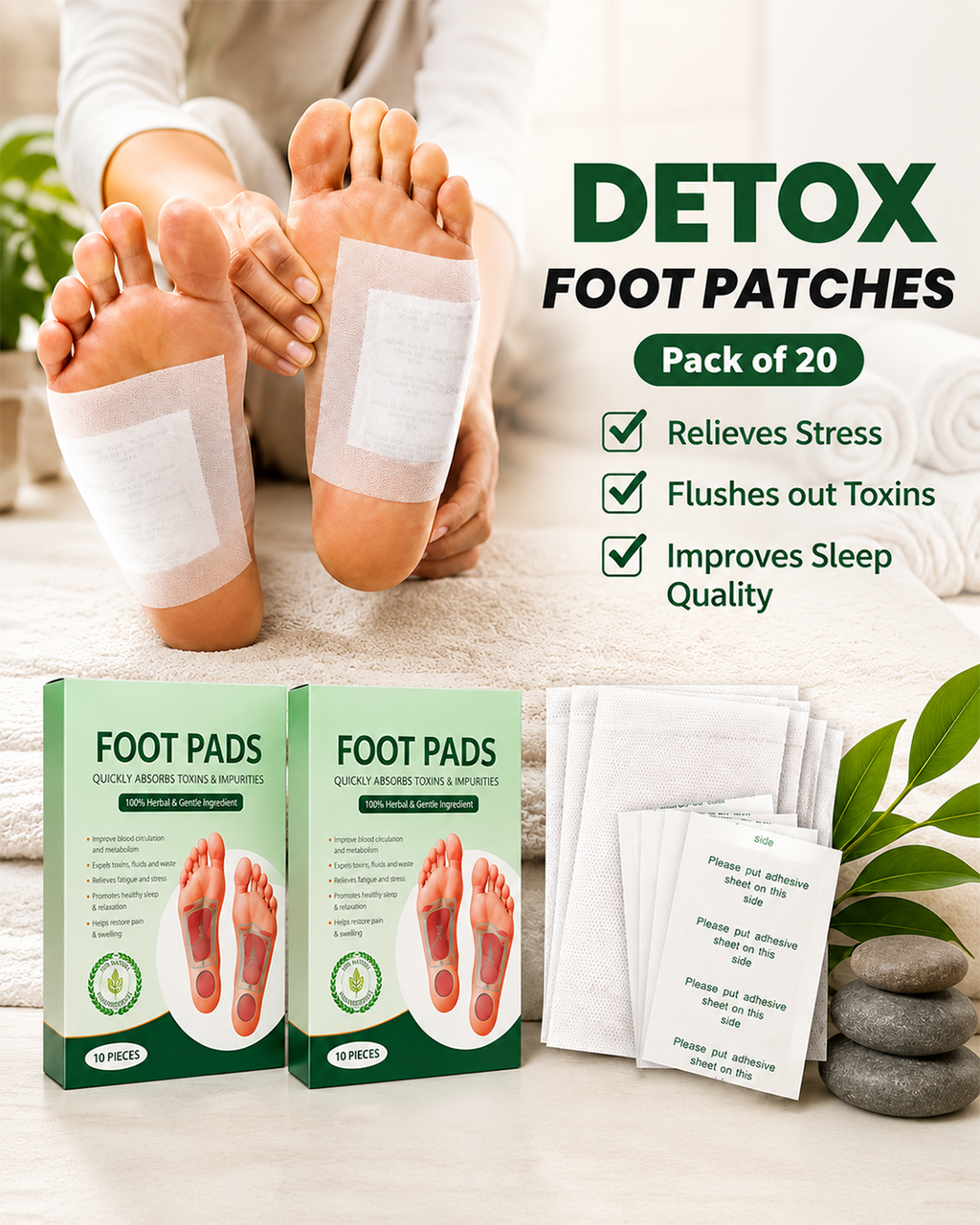 100% Herbal & Gentle Detox Foot Patches | Buy 1 Get 1 FREE [Pack of 20] @Just ₹399/-