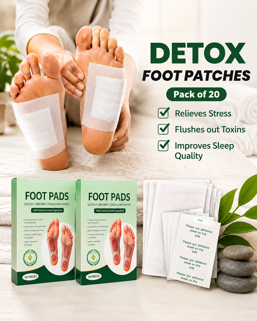 100% Herbal & Gentle Detox Foot Patches | Buy 1 Get 1 FREE [Pack of 20] @Just ₹399/-