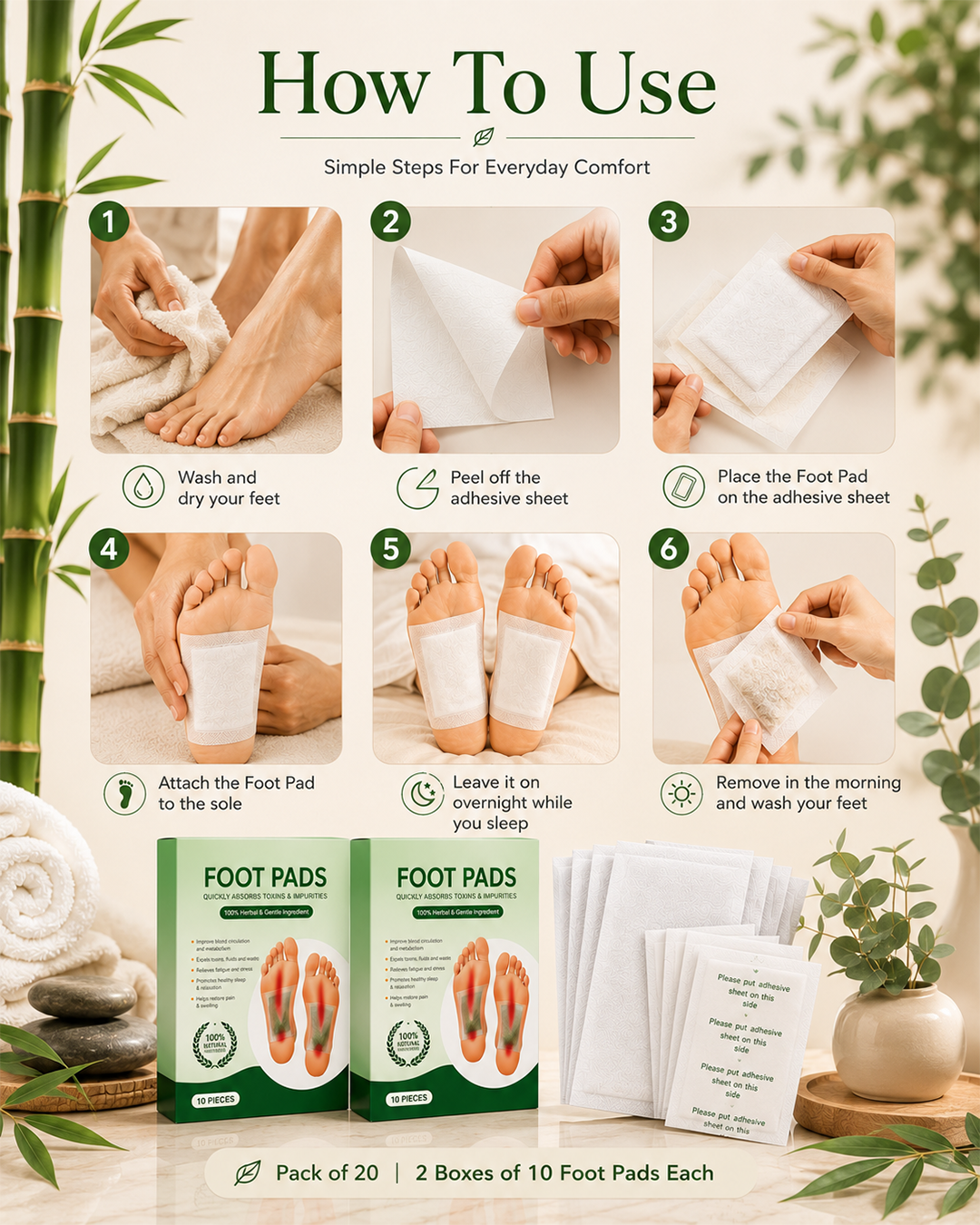 Natural Bamboo Vinegar Foot Pads [BUY 1 GET 1 FREE]