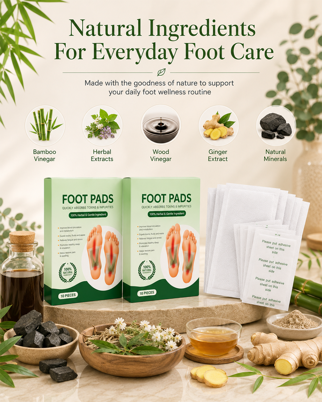 Natural Bamboo Vinegar Foot Pads [BUY 1 GET 1 FREE]