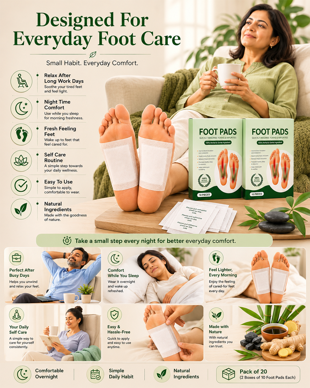 Natural Bamboo Vinegar Foot Pads [BUY 1 GET 1 FREE]