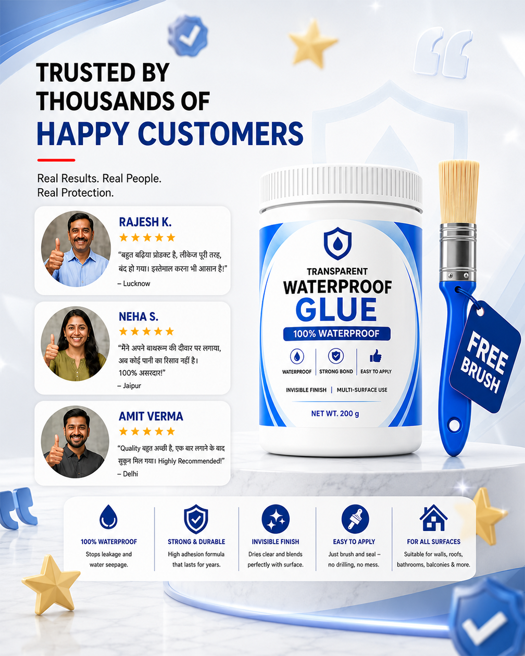 Transparent 100% Waterproof Glue with Free Brush [BUY 1 GET 1 FREE]