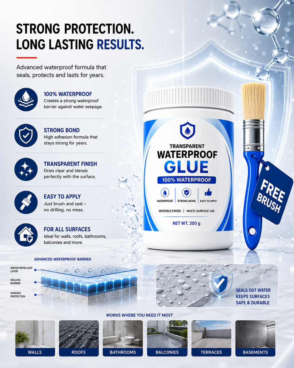 Transparent 100% Waterproof Glue with Free Brush [BUY 1 GET 1 FREE]